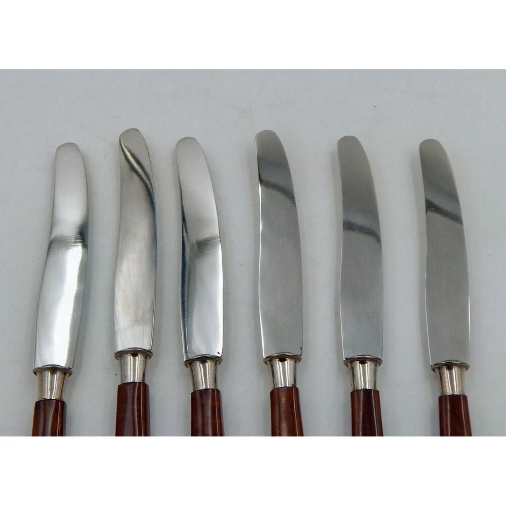 Rostfrei Solingen Dessert Knife 6 Pc Set Wood Grain Bakelite Handle Box 1930s